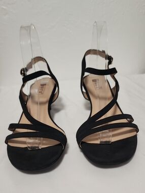 Black Strappy Slingback Sandals with Ankle Buckle